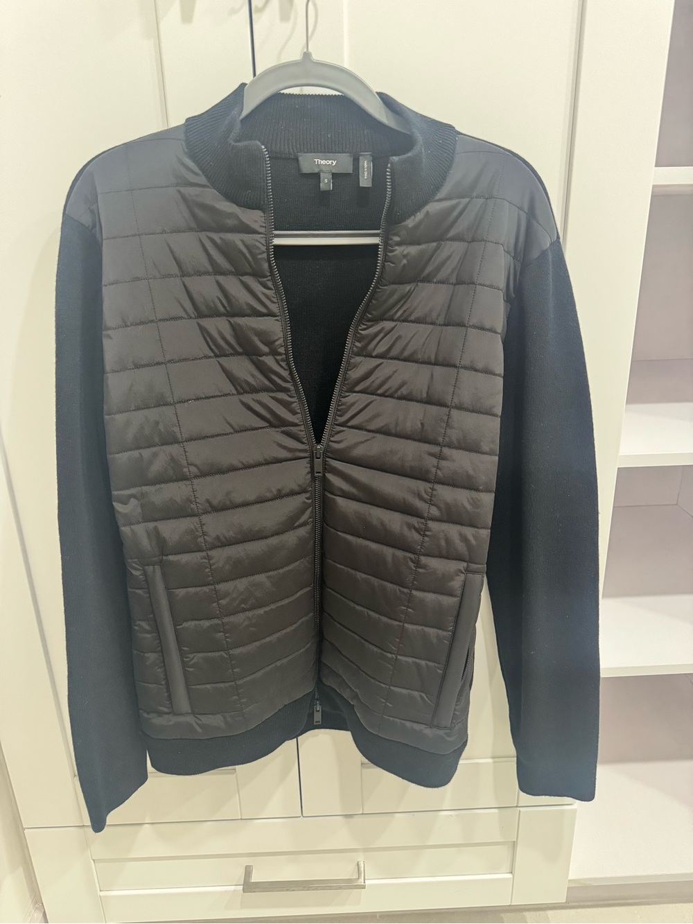 Theory Black Quilted-Front Bomber Jacket
